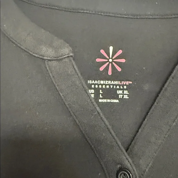 Isaac Mizrahi Black V-neck Henley with Pink Detail - Picture 2 of 3